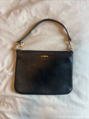 LODIS Black Pebbled Leather Wristlet with Gold Hardware